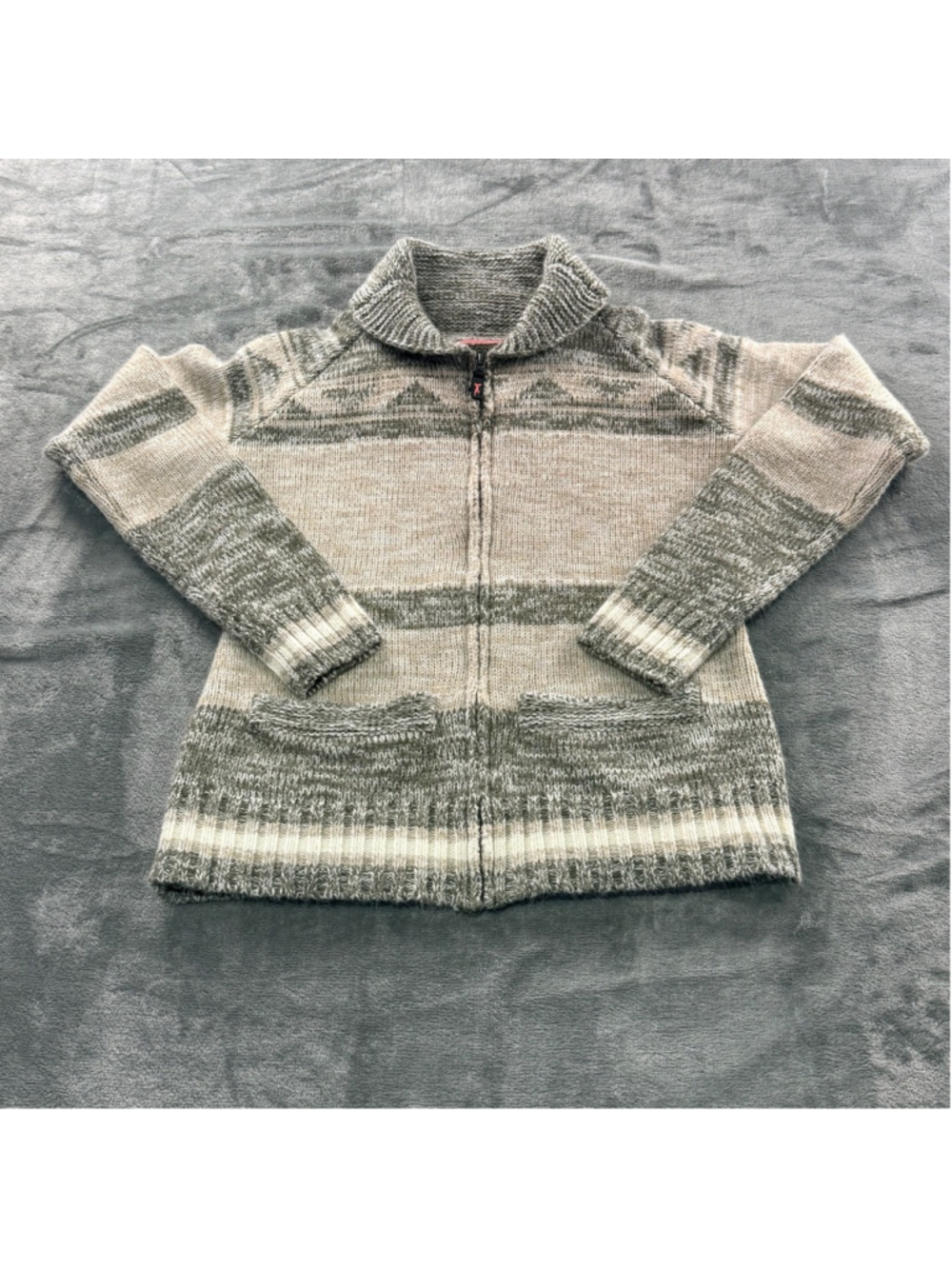 Triple Five Soul Women M Fair Isle Zip Cardigan Vintage Y2K Nordic Cream Sweater - Picture 6 of 12